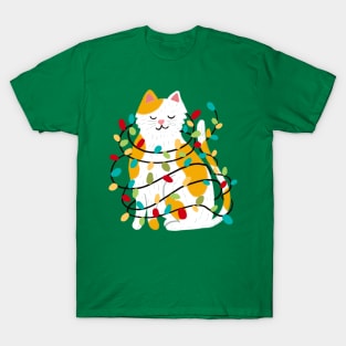 Kitty Tangled In Christmas Lights T-Shirt